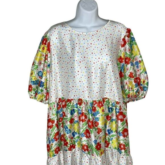 twisted Wunder Plus London Smock Midi dress 16 Mixed Patchwork Floral Dots - Picture 5 of 11